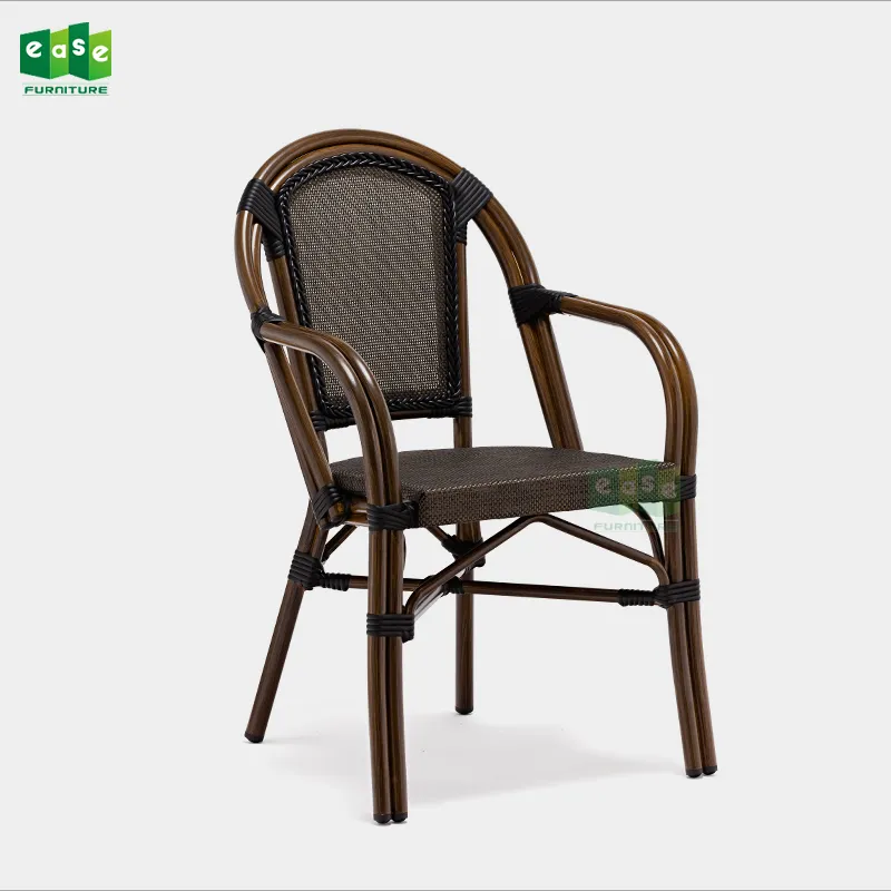 Faux bamboo aluminum sling outdoor bistro armchair for restaurant (E8007)