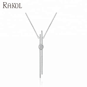 RAKOL NP2016 Fashion Zircon Statement <strong>Long</strong> <strong>Pendant</strong> <strong>Necklace</strong> with Gold Plated Figaro Chain Customizable Size for Party - Product Image 4