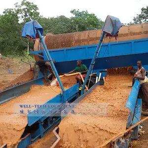 Alluvial gold mining trommel screen washing plant sluice box