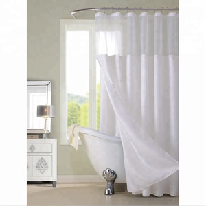 China Suppliers Luxury Hotel Hookless <strong>Shower</strong> <strong>Curtains</strong> Snap on with Grommets Detachable Liner in White Gray <strong>Fabric</strong> - Product Image 1