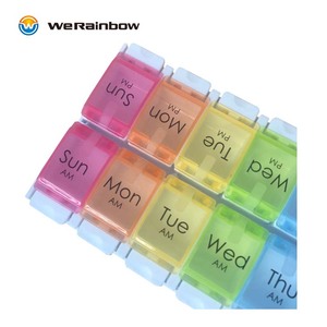 Gran oferta, caja de medicamentos AM/PM PP de 7 días, organizador de pastillas con botón pulsador de gran capacidad, cajas de almacenamiento de pastillas de arcoíris mixtas desmontables - Product Image 3