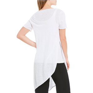 Bateau cuello <span class=keywords><strong>manga</strong></span> corta orgánica linenTunic Pullover construcción asimétrico dobladillo cerca lado - Product Image 2