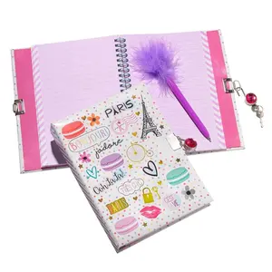 A5 caderno com fechadura de gema e caneta de pena para meninas e meninos, itens escolares para crianças
