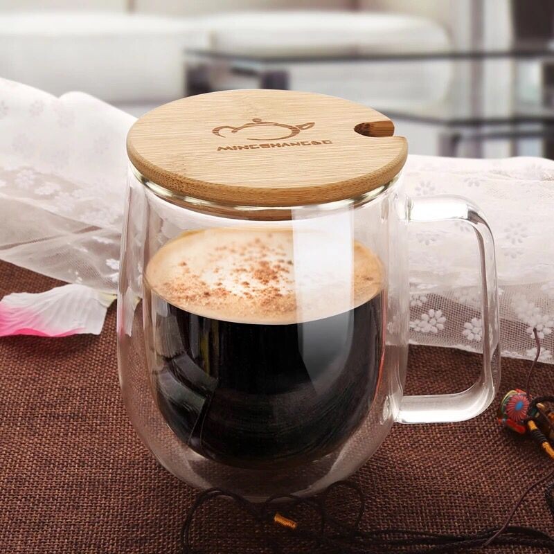 Handmade clear borosilicate drinking double wall glass mug