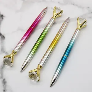 لون جديد كبير كريستال الماس أقلام جميلة بلينغ قلم حبر جاف معدني قلم للنساء ، زملاء العمل ، أطفال ، الفتيات