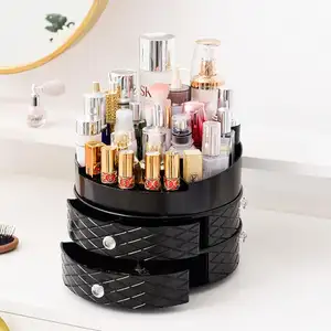 Hot Sale Große Acryl Kunststoff Make-up Aufbewahrung sbox High Clear 360 rotierende Kosmetik Organizer mit Schublade Kunststoff Lippenstift halter