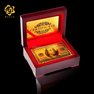 Grosir dolar emas kartu kartu-Hadiah Bisnis 100 USD Dollar Desain unik 24 k emas bermain kartu dengan kotak kayu