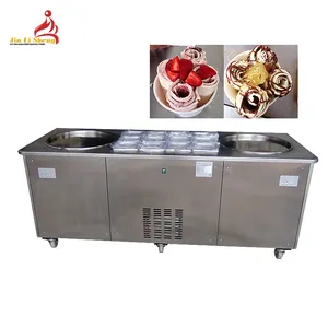 Commercial Thai Double Pan Roller Instant Ice-Cream Making Cold Plate Fry Fried Ice Cream Roll Machine Fried Ice Cream Machine