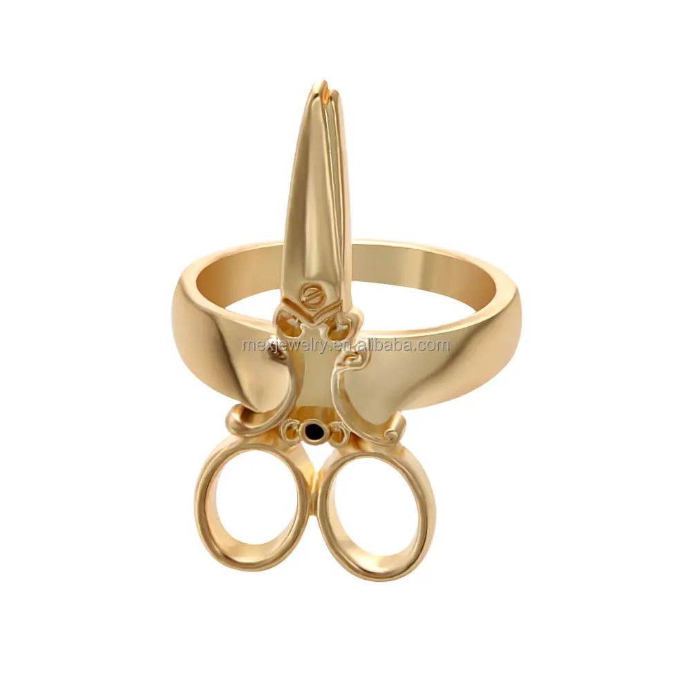 18K Goud Zilver Legering Kapper Schoonheidssalon Ring Schaar Charm Mode-sieraden