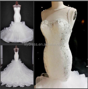 Blanc sans manches grande queue sur mesure longue <span class=keywords><strong>robe</strong></span> <span class=keywords><strong>de</strong></span> mariée formelle conception usine chinoise vendre HS246 robes <span class=keywords><strong>de</strong></span> mariée trompette blanche - Product Image 1