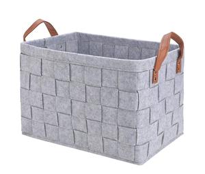 Cesto Portabiancheria Grande <span class=keywords><strong>in</strong></span> <span class=keywords><strong>Feltro</strong></span> Intrecciato a Mano con Manico <span class=keywords><strong>in</strong></span> PU - Product Image 1