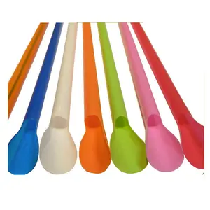 Multicolour Spoon Straw Disposable Spoon Plastic Drinking Straw Party Ice Smoothies MilkShake Bar Snow Cone Candy Spoon