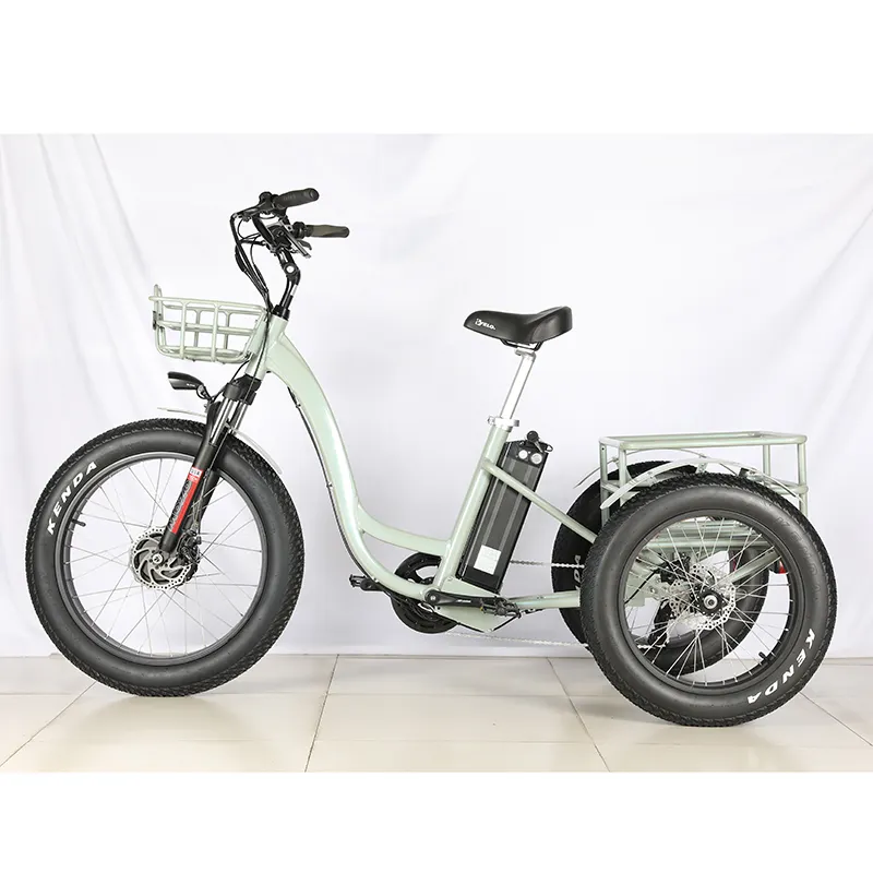 48v 500w 전면 드라이브 모터 배터리 전원 3 뚱뚱한 타이어 타이어 카고 전기 자전거 세발 자전거