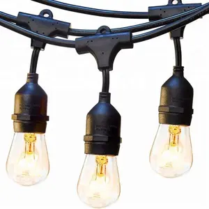 Luz decorativa eléctrica al aire libre resistente a la intemperie S14 Led String Light con cable negro