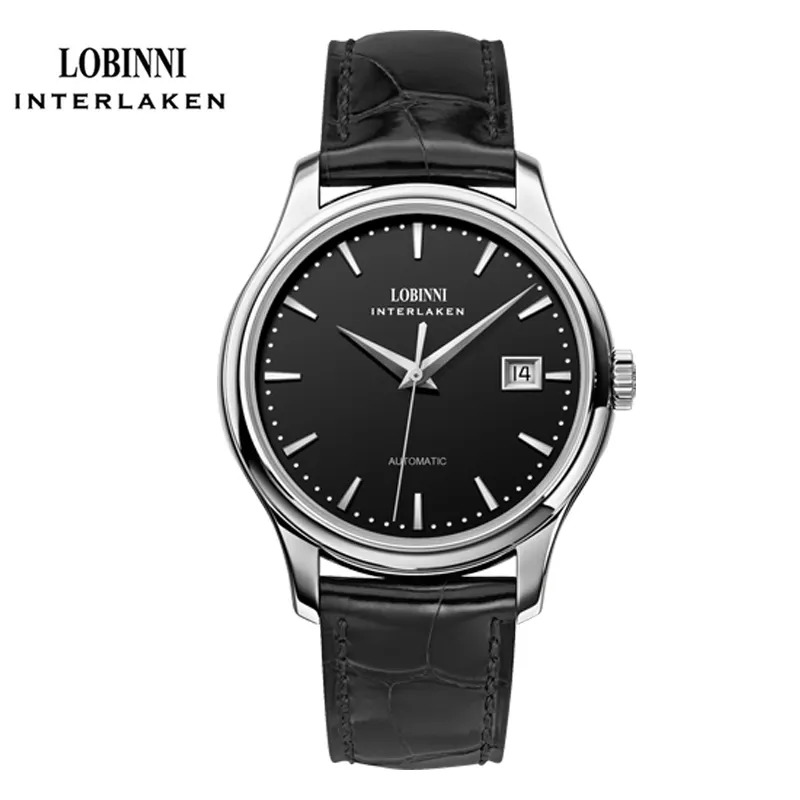 Lobinni 2020 popular herren uhr black face watch ultra thin men seagull automatic movement man watches