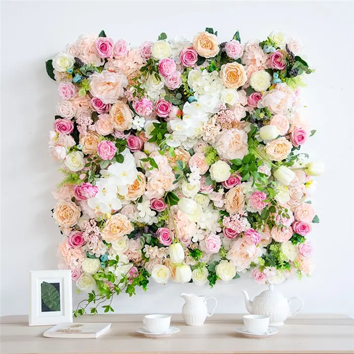 F-1541 Hochzeit Blumen Wand dekor Design 100*100CM Orchidee Blume Panel Kunstseide Bühne Hintergrund Rose Blume Wand