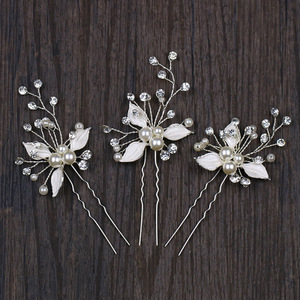 <strong>Wedding</strong> Bride Pearl Crystal Flower Shaped <strong>Hair</strong> <strong>Pins</strong> <strong>for</strong> Women - Product Image 3