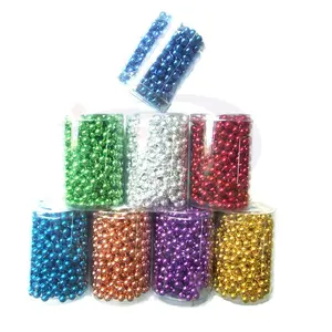 7mm 10M Plastic colored shiny bead chain hanging christmas tree decorations in pvc box package