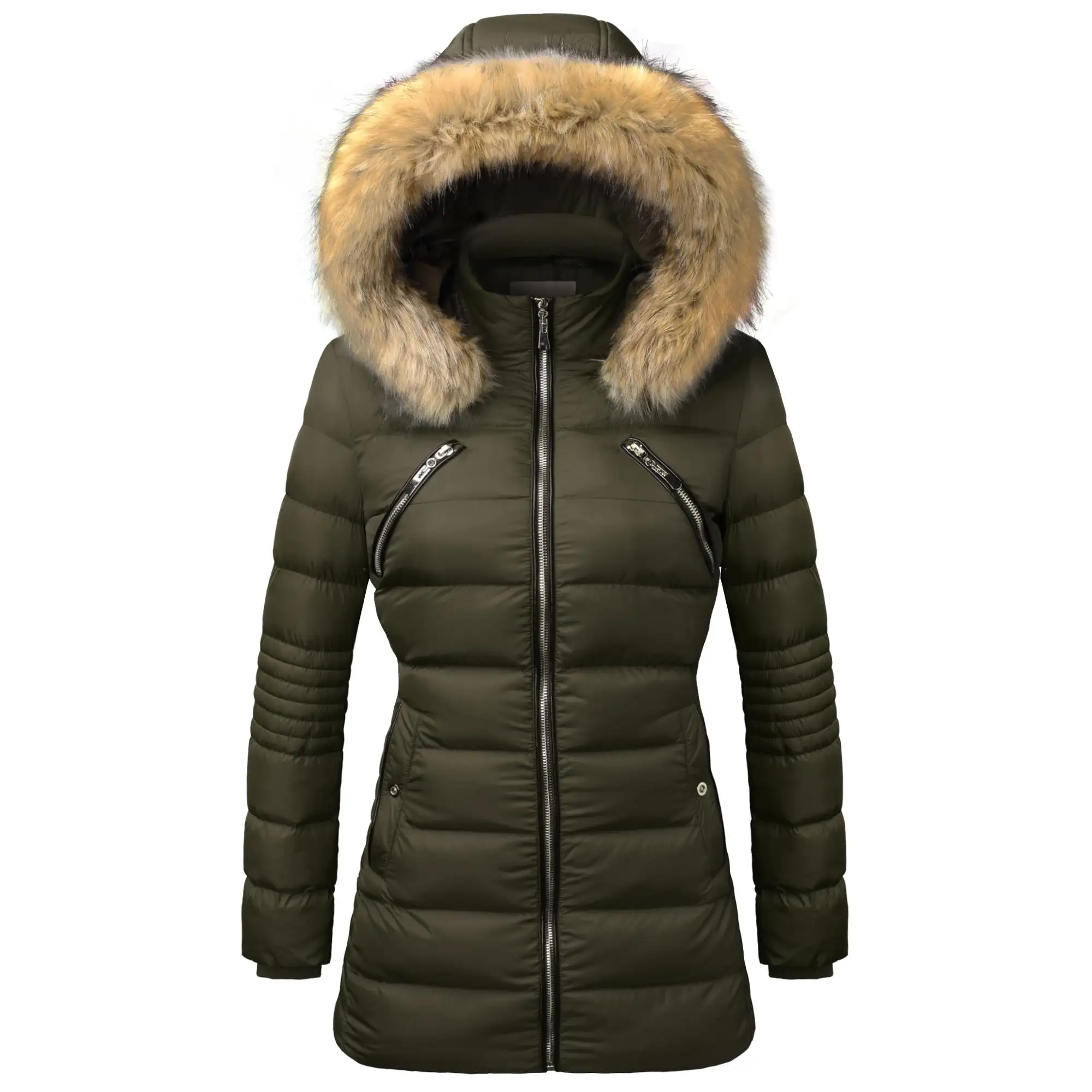 High Quality Women Western Custom Fit Overcoat Fashion Padded Jacket With Fur Hood for Winter