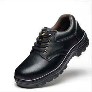 Sapatos de trabalho com biqueira de aço anti-esmagamento, resistente a óleo, ácido-base, couro de vaca, calçados de segurança de venda imperdível