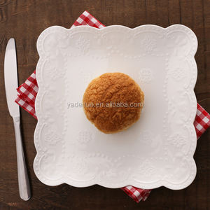 Assiette à gâteau blanche gaufrée en céramique assiette <span class=keywords><strong>rectangulaire</strong></span> en <span class=keywords><strong>porcelaine</strong></span> et plats pour hôtel - Product Image 2