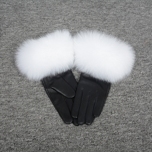 Gants en cuir véritable, véritable peau de mouton et de renard, couleurs personnalisables, tendance, pour femme, pcs - Product Image 3