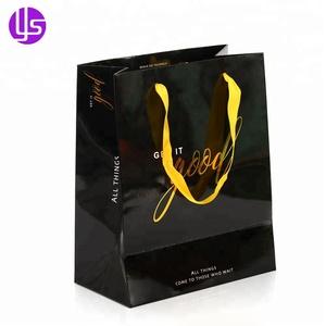 Commercio All'ingrosso della fabbrica di Fatti A Mano Piccolo Lucido Hdpe Laminato Nero Regalo di Imballaggio di Abbigliamento di Carta nero <span class=keywords><strong>borse</strong></span> per imballaggio - Product Image 3