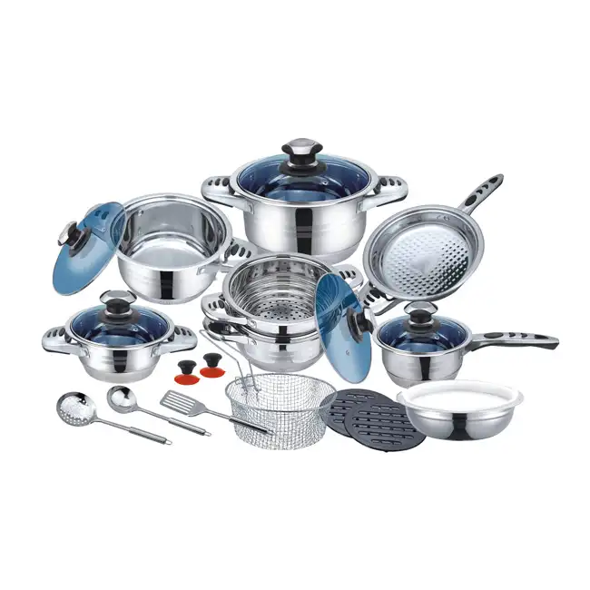 Индукционные наборы посуды для приготовления пищи, производственная линия с термометром и набор посуды из 24 шт. SS