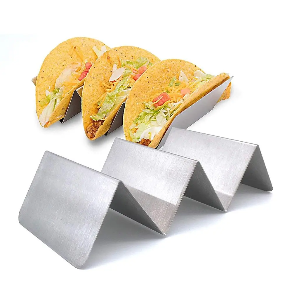 Mexican Food Tableware Stainless Steel 3 Hard Shell Taco Holder For Fast Catering