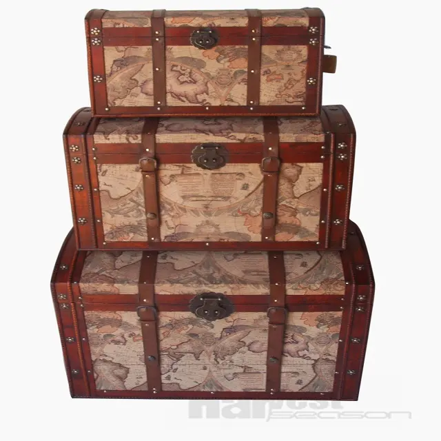 صندوق تخزين خشبي مصنوع يدويًا بسعر الجملة، صندوق خشبي عتيق بتصميم خريطة العالم