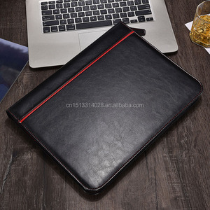 Factory Professional Custom PU Leather A3 A4 Multi Pocket Business Document Folder Black Blue Zip Portfolio Folder Bag