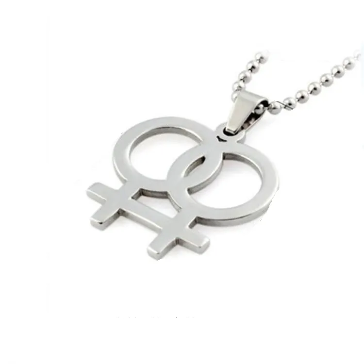 Olivia In Acciaio Inox Gay Pride Simbolo Doppio Femminile LGBT Segno Collana Pendente Della Collana D'argento Gay