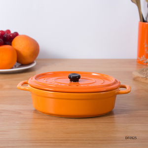 Ustensiles de cuisson en céramique <span class=keywords><strong>avec</strong></span> <span class=keywords><strong>couvercle</strong></span>, poêles <span class=keywords><strong>à</strong></span> pâtisserie originales en porcelaine de couleur orange, vaisselle décorative - Product Image 4