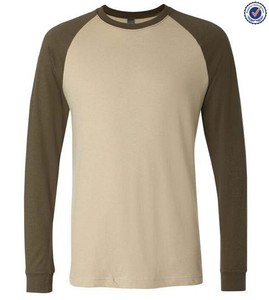 เสื้อยืดคอตตอนผสมโพลีเอสเตอร์สีพื้นตัดต่อสีต่างๆ เสื้อยืดเบสบอลแบบเรียบง่ายขายส่ง เสื้อยืดแขนยาว - Product Image 2