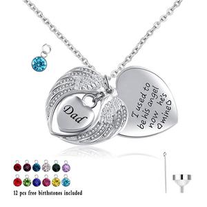 Collar con Urna para Cenizas 'Antes era su ángel, ahora soy suya' con Colgante de Corazón y Alas de Ángel para Papá y Mamá - Product Image 1