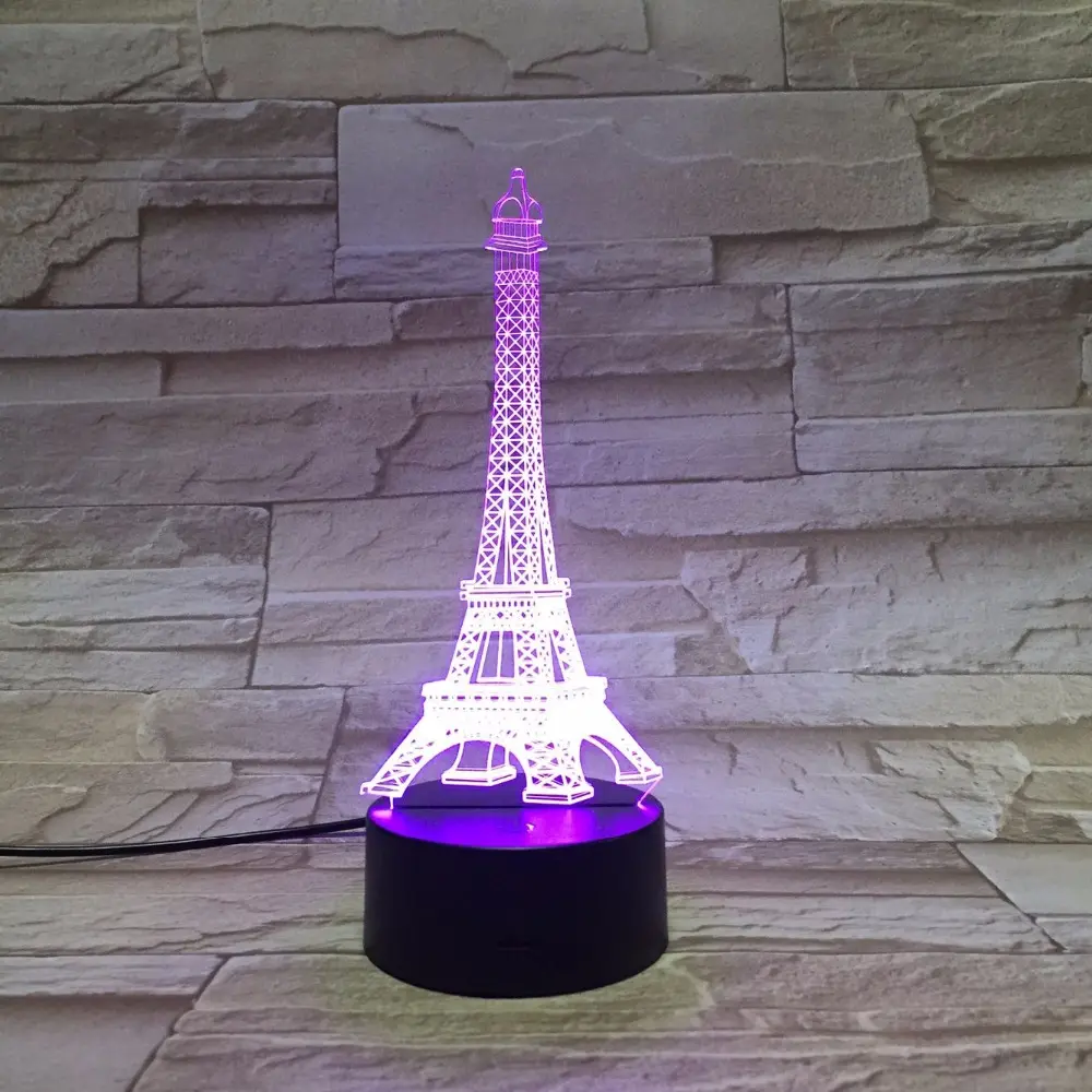 에펠 탑 모양 3d 시각적인 환상, 건전지 가동을 가진 아크릴 usb 테이블 램프