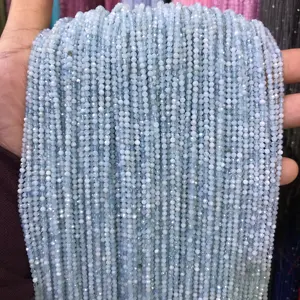 Yuvarlak faceted aquamarine boncuk toptan mavi gevşek taş boncuk