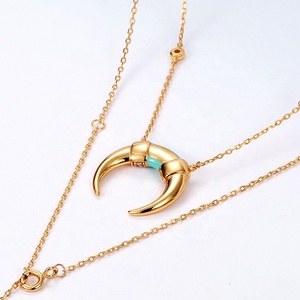 <span class=keywords><strong>Collana</strong></span> Lunga Boho in <span class=keywords><strong>Argento</strong></span> Sterling <span class=keywords><strong>con</strong></span> Smalto, <span class=keywords><strong>Corno</strong></span> di Bufalo Dorato e Luna Crescente - Product Image 4