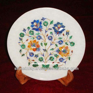 Plaque verte à incrustation en marbre Antique, de forme ronde - Product Image 1