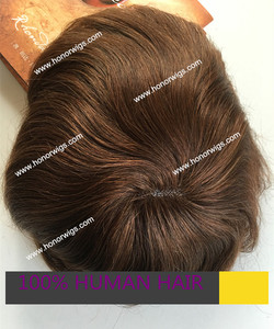 HT275 mens toupee swiss lace <strong>withU</strong> patr transparent thin skin around base size 6"x8" 7"x9" NW human hair #3 brown color HONOR - Product Image 1