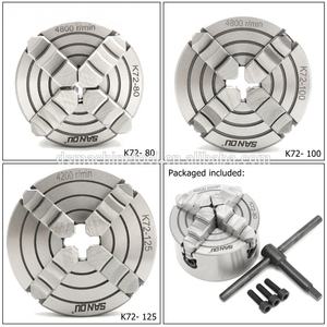 <span class=keywords><strong>Mandrin</strong></span> de tour indépendant série K72, <span class=keywords><strong>4</strong></span> mâchoires, électrique, acier, 1 jeu, carton ou caisse en bois, plaques de tour, <span class=keywords><strong>4</strong></span> goujons, 200 mm, K72 - Product Image 4