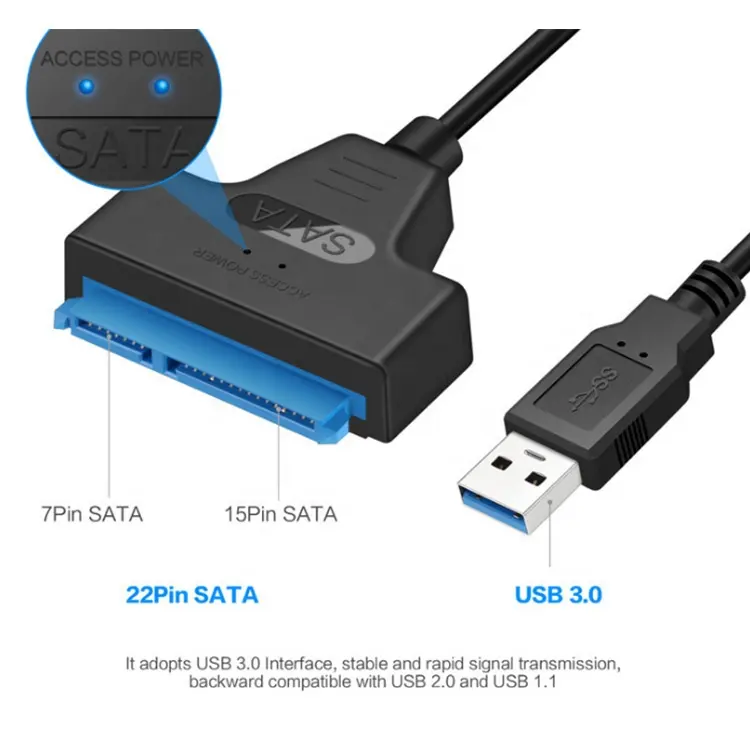 Braid Shield Kabel HDD SSD 22 Pin, Hard Disk Drive Eksternal, Ekstensi USB 3.0 Hingga 2.5 "SATA III