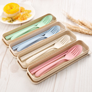 3pcs/Set 3 In 1 Japan Style Wheat Knife Fork Spoon Travel Portable