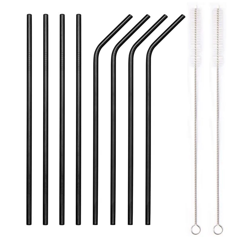 Set of 8 Stainless Steel Metal Straws 8.5'' Reusable Drinking Straws For 20oz 6mm Diameter Black