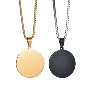 Wholesale personalized custom round shape free laser engrave fashion stainless steel roundness pendant necklace with box chain