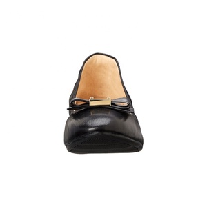 Classiche <span class=keywords><strong>Ballerine</strong></span> in Morbida Pelle con Punta Rotonda e Fiocco, Slip-On Pieghevoli Nere, Scarpe Basse Estive e Primaverili da Donna - Product Image 3