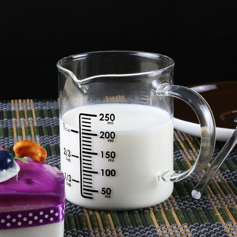 350ml/500ml/1000ml Kitchen High Temperature Resistant Glass Mug With White Measurements Glass Cup