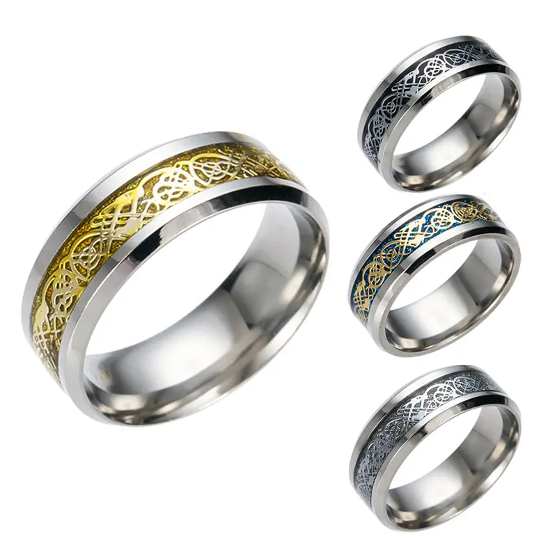 JWR019 Fashion Factory Custom Rings Unieke Dragon Patroon Roestvrij Stalen Ringen Goedkope Gouden Ringen Voor Mannen