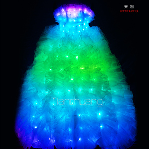 Costume de danse arabe sexy et tendance, robe de mariée LED, jupe longue LED, robe de soirée LED, vêtements de scène, robes pour filles - Product Image 2