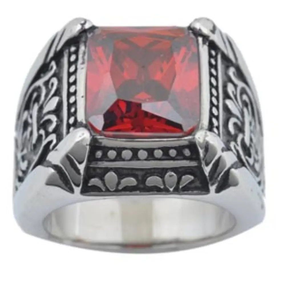 Cheap ruby stone casting stainless steel ring silver ring for men/women